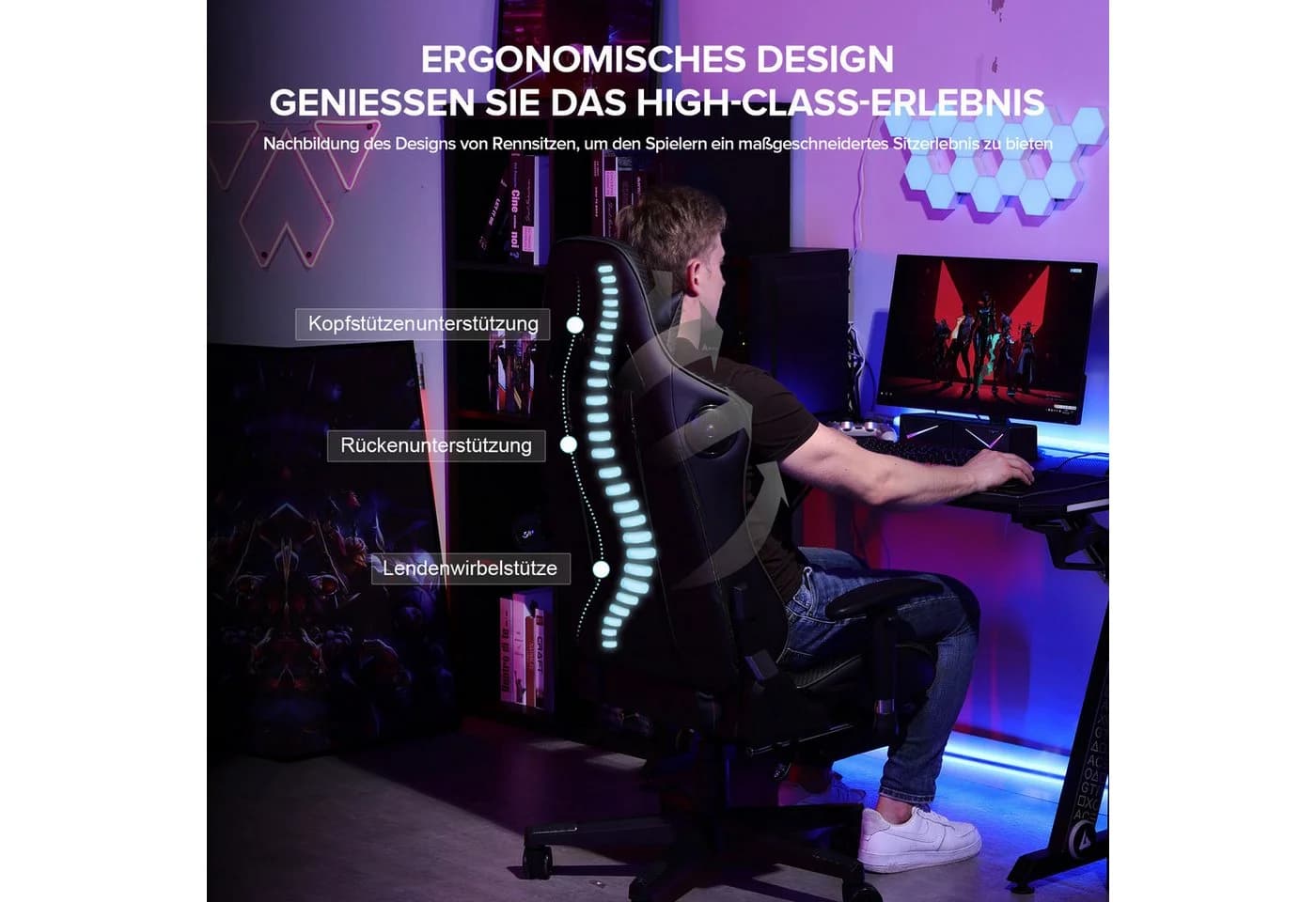 GTPLAYER Gaming-Stuhl mit Fußstütze & Bluetooth Lautsprecher - Bild 4