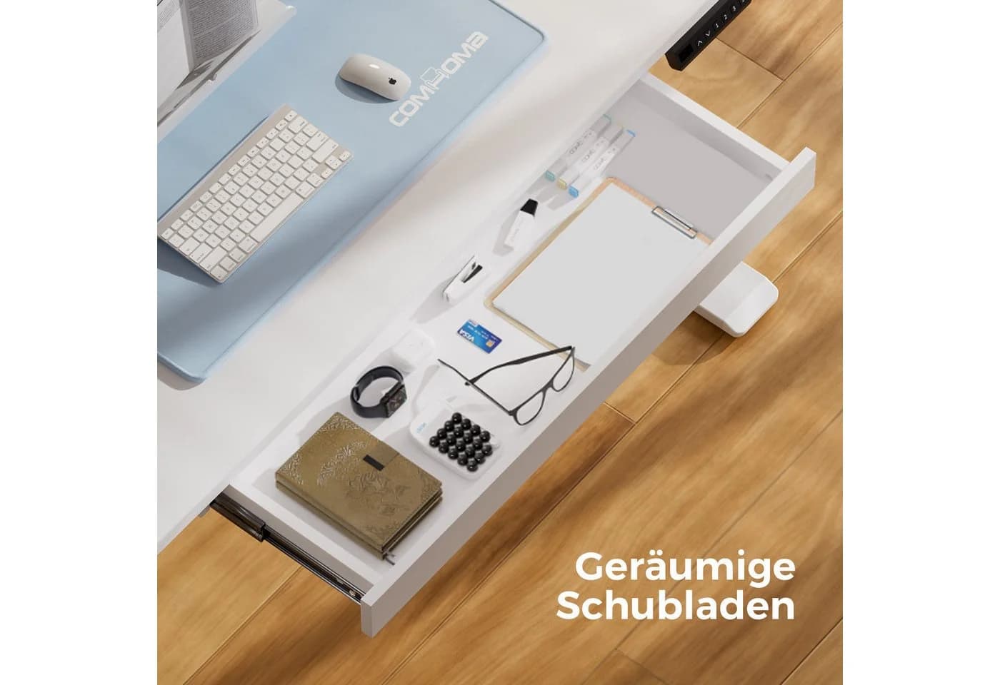 COMHOMA Elektrischer Höhenverstellbarer Schreibtisch Weiß mit Schubladen - Bild 4