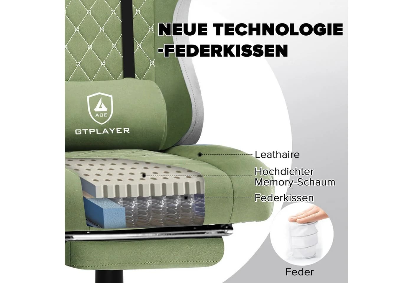 GTPLAYER Gaming Stuhl Ergonomisch Stoff Höhenverstellbar