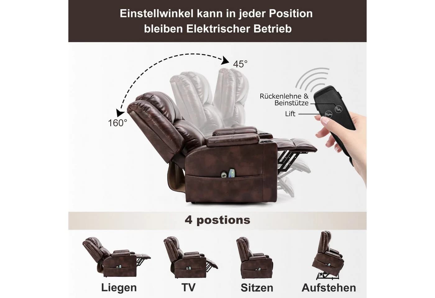 COMHOMA Massagesessel mit Aufstehhilfe & Relaxfunktion Beige/Braun/Schwarz