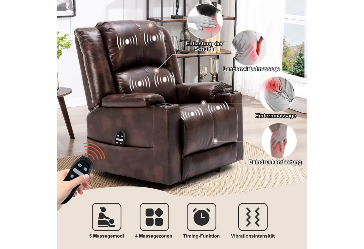 COMHOMA Massagesessel mit Aufstehhilfe & Relaxfunktion Beige/Braun/Schwarz - Bild 3