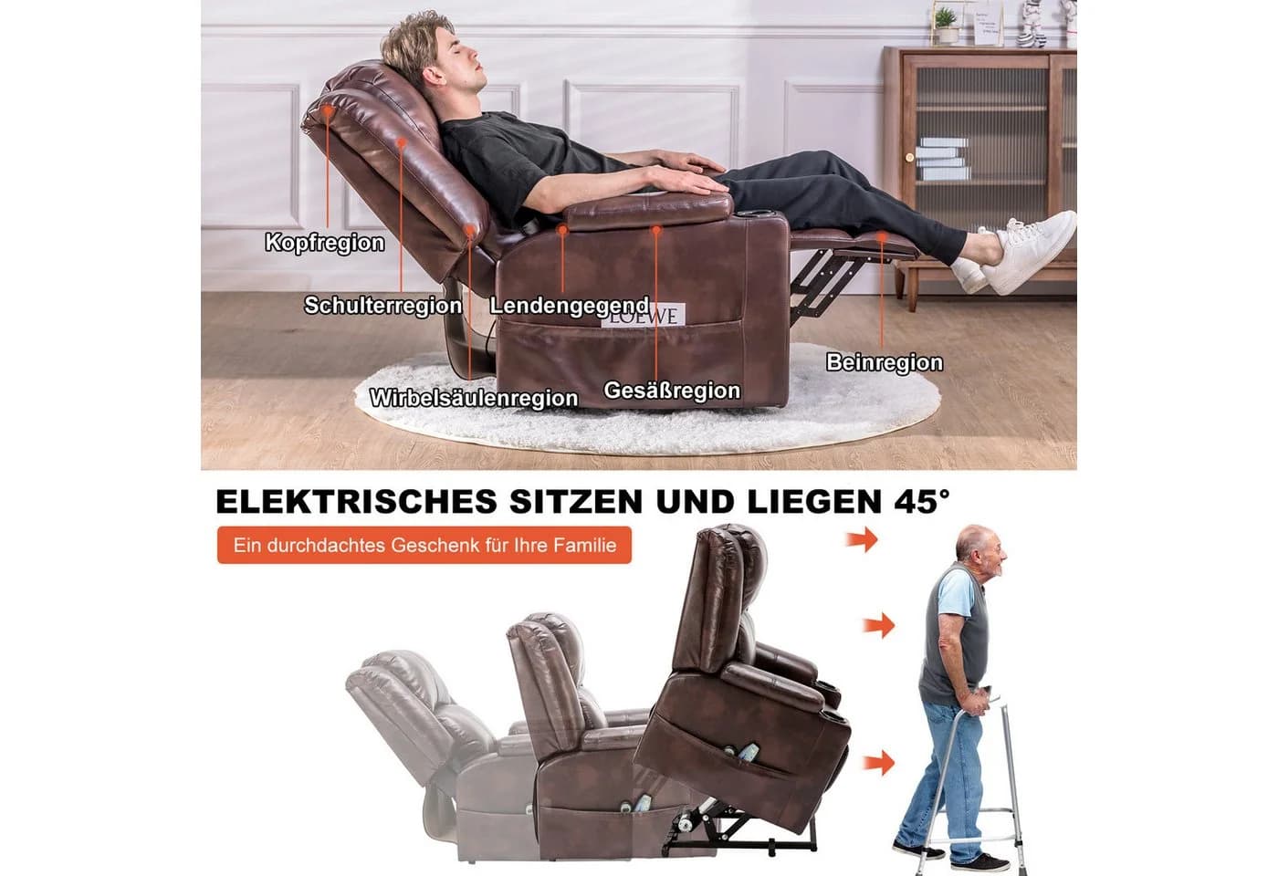 COMHOMA Massagesessel mit Aufstehhilfe & Relaxfunktion Beige/Braun/Schwarz - Bild 4