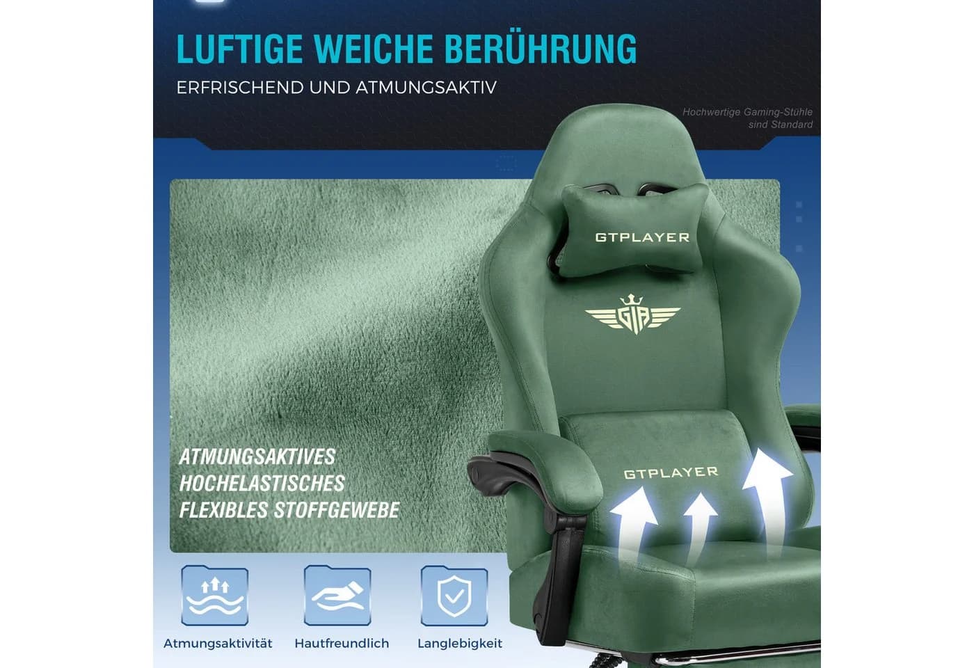 GTPLAYER Gaming-Stuhl Grün Stoff Federkissen Fußstütze - Bild 5