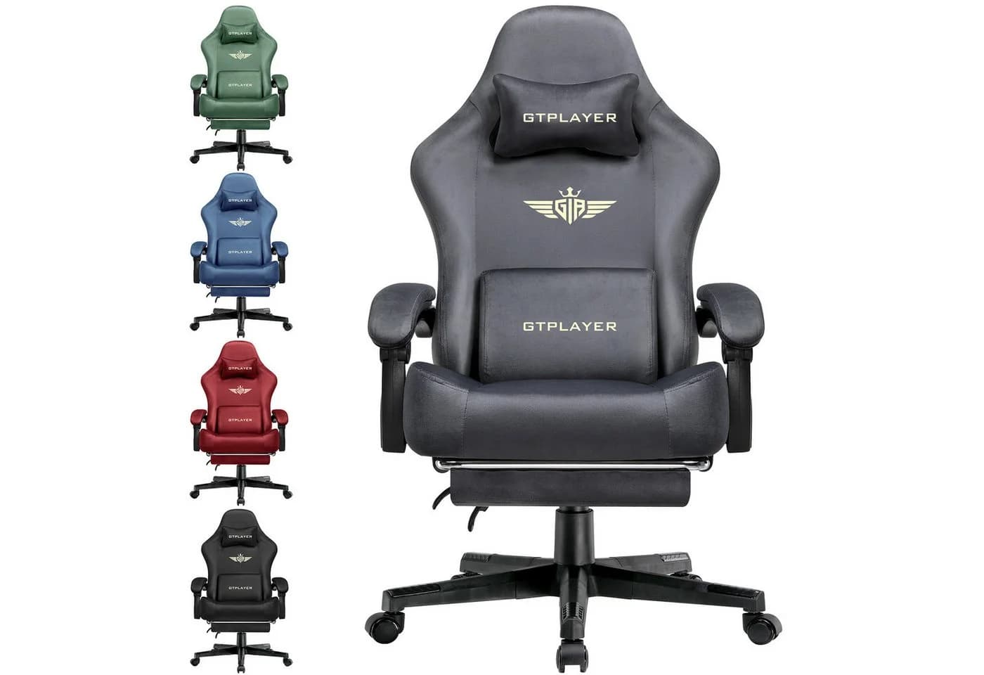 GTPLAYER Gaming-Stuhl Grau Stoff Ergonomisch mit Fußstütze - Bild 2