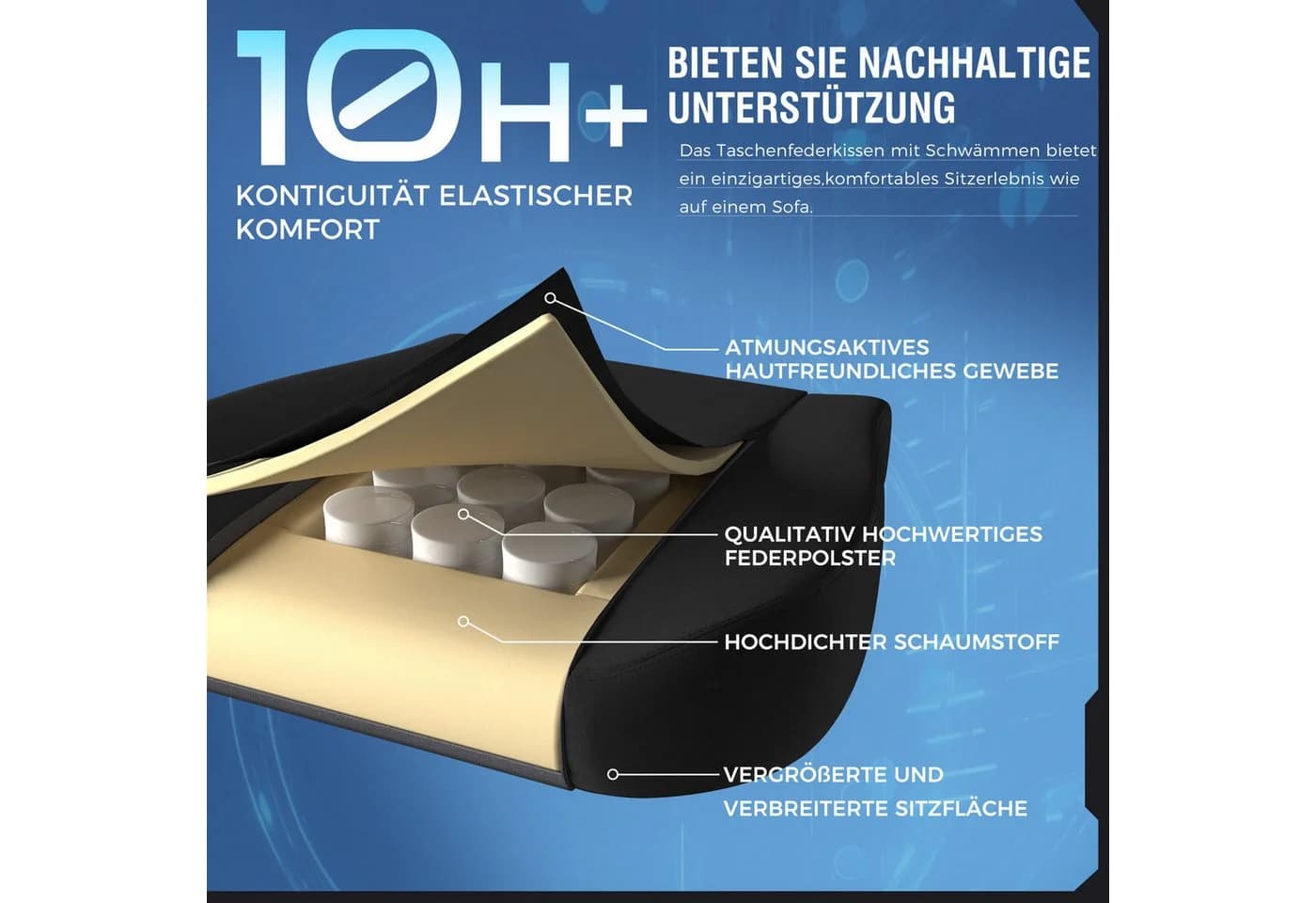 GTPLAYER Gaming-Stuhl Schwarz Stoff/Kunstleder Ergonomisch mit Fußstütze