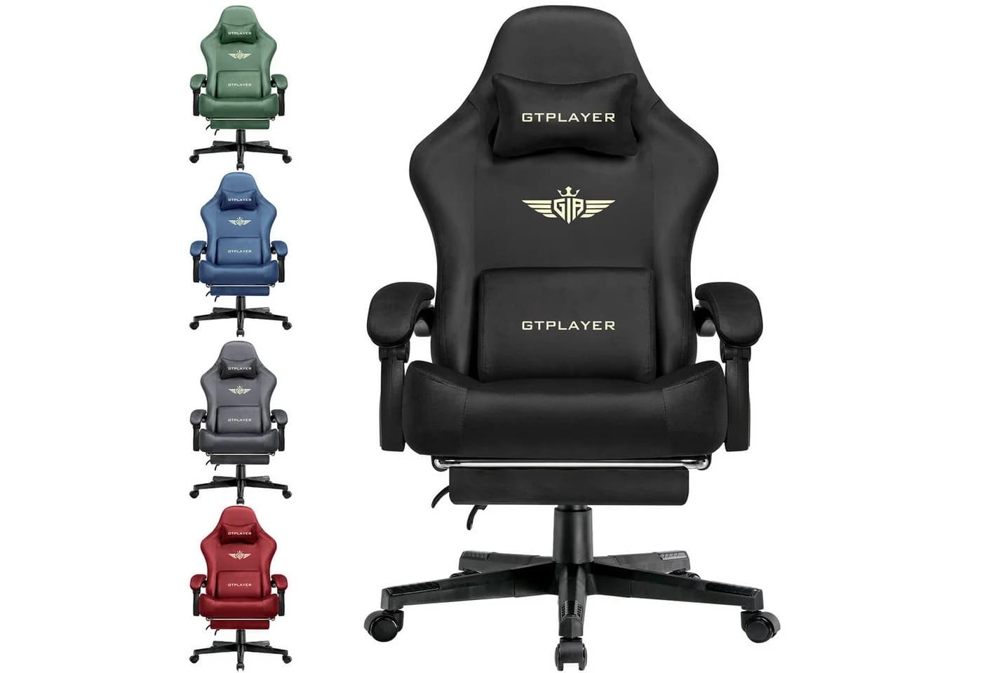 GTPLAYER Gaming-Stuhl Schwarz Stoff/Kunstleder Ergonomisch mit Fußstütze - Bild 2