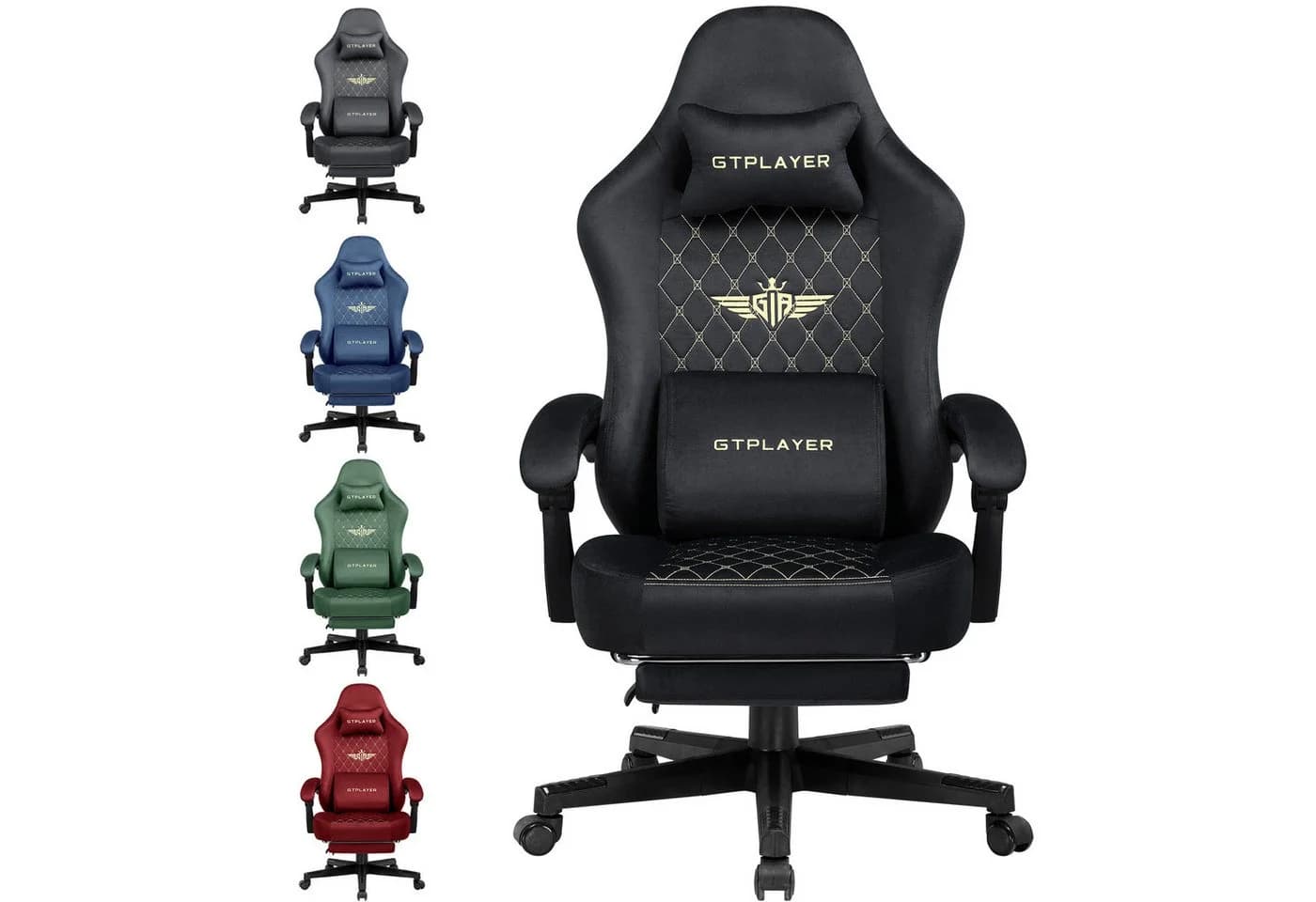 GTPLAYER Gaming-Stuhl Schwarz Stoff Ergonomisch mit Fußstütze - Bild 2