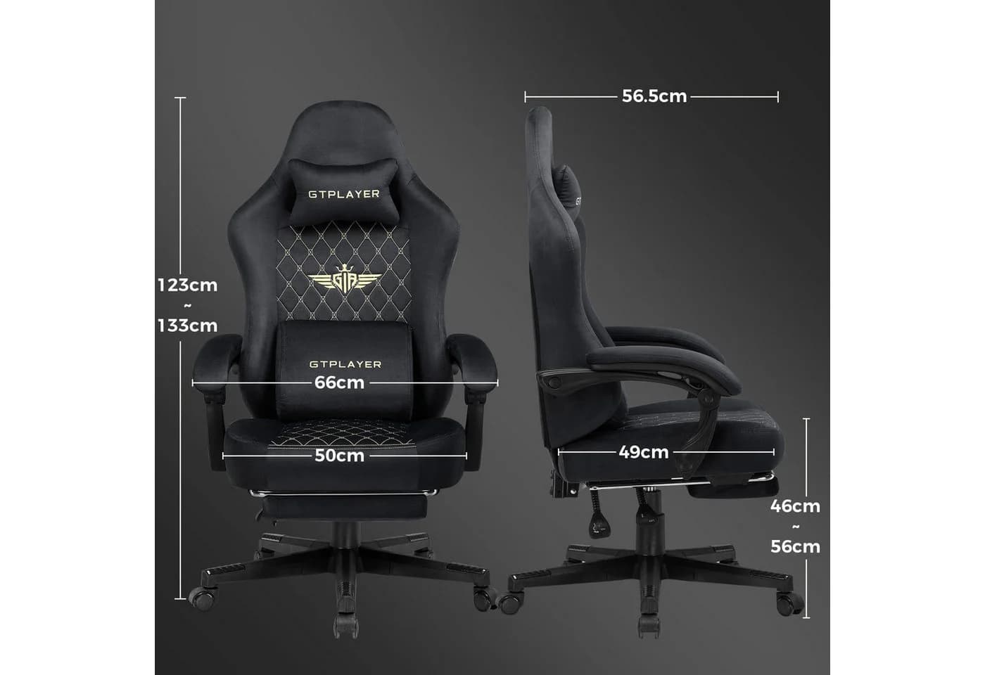 GTPLAYER Gaming-Stuhl Schwarz Stoff Ergonomisch mit Fußstütze - Bild 3