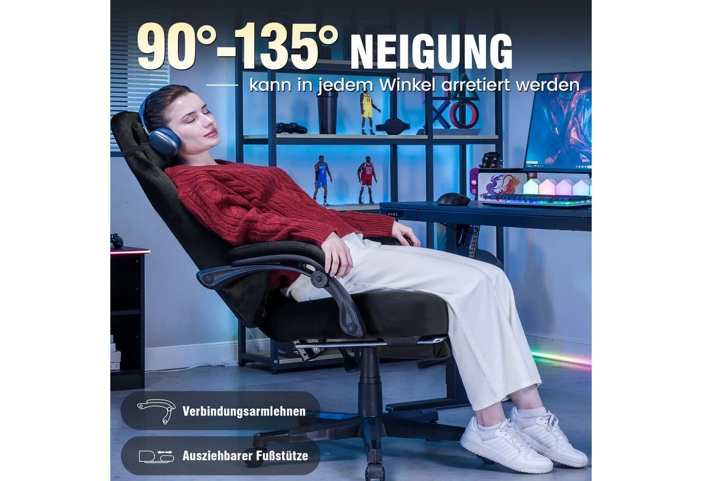 GTPLAYER Gaming-Stuhl Schwarz Stoff Ergonomisch mit Fußstütze - Bild 4