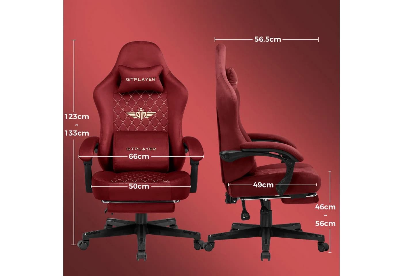 GTPLAYER Gaming-Stuhl Rot Stoff Ergonomisch mit Fußstütze - Bild 3