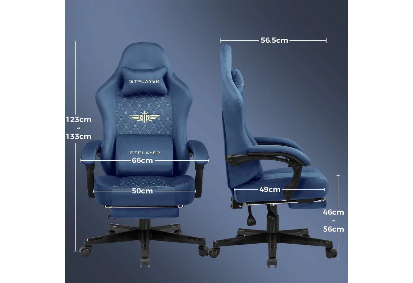 GTPLAYER Gaming-Stuhl Blau Ergonomisch mit Fußstütze - Bild 3