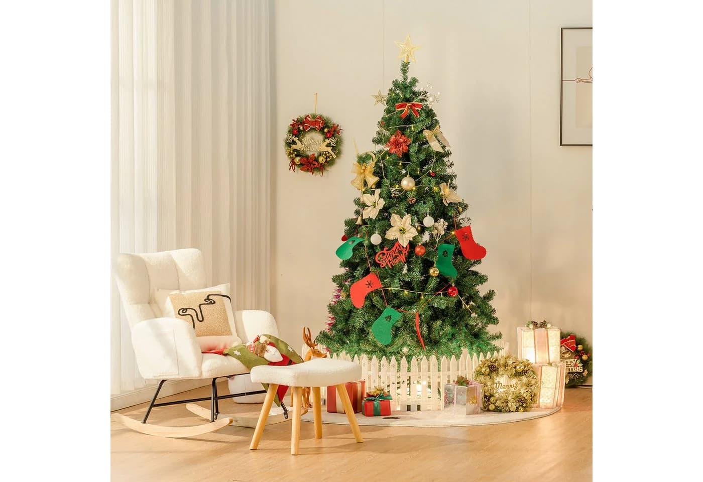 COMHOMA Künstlicher Weihnachtsbaum 195cm PVC mit Metallständer - Bild 4