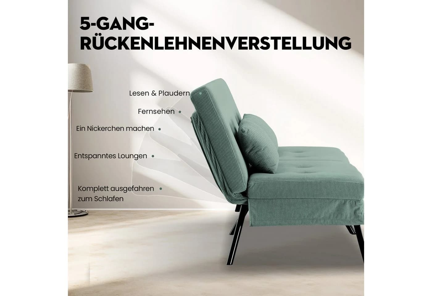 GTPLAYER Schlafsofa mit Schlaffunktion und verstellbarer Rückenlehne