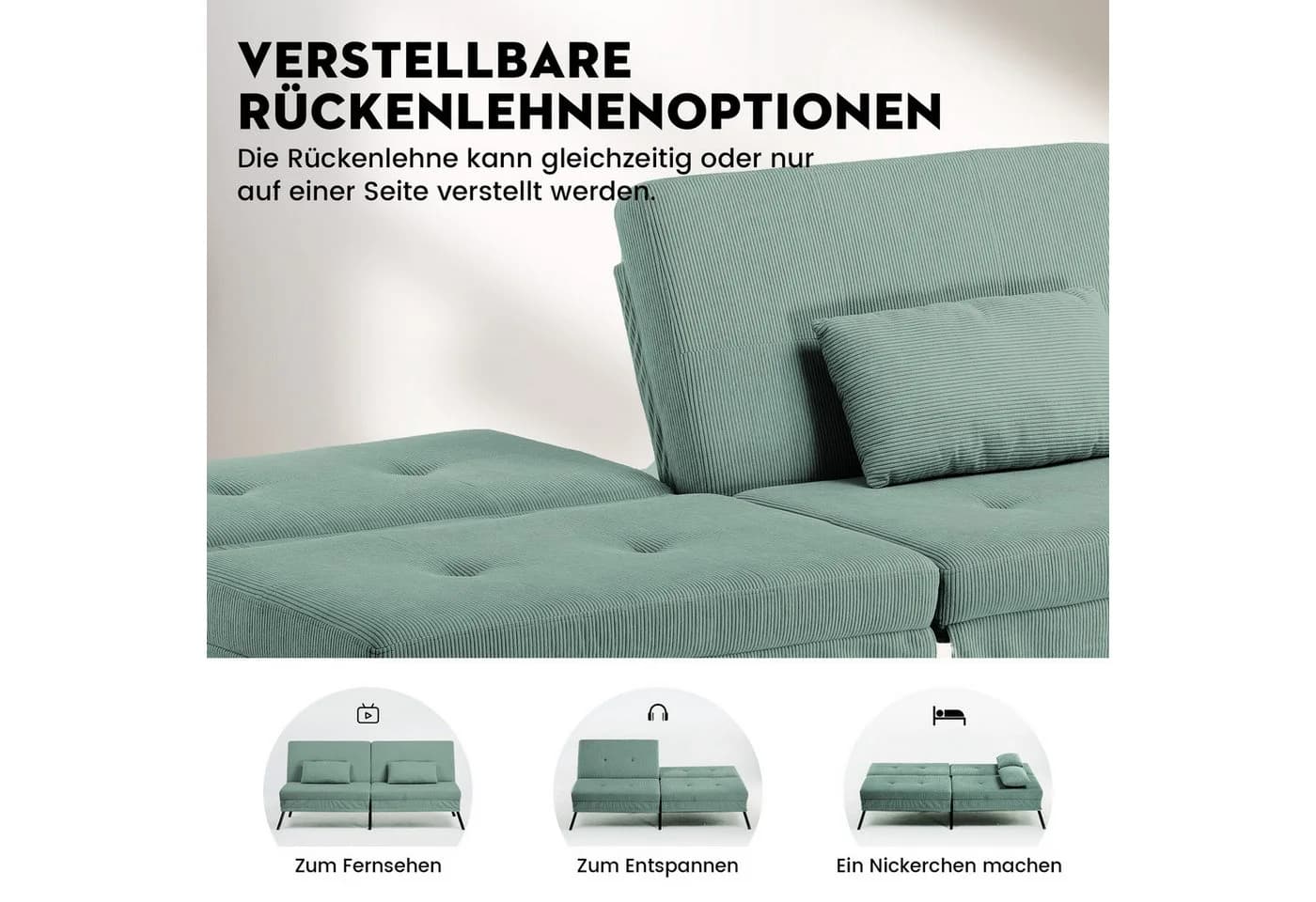 GTPLAYER Schlafsofa mit Schlaffunktion und verstellbarer Rückenlehne - Bild 5