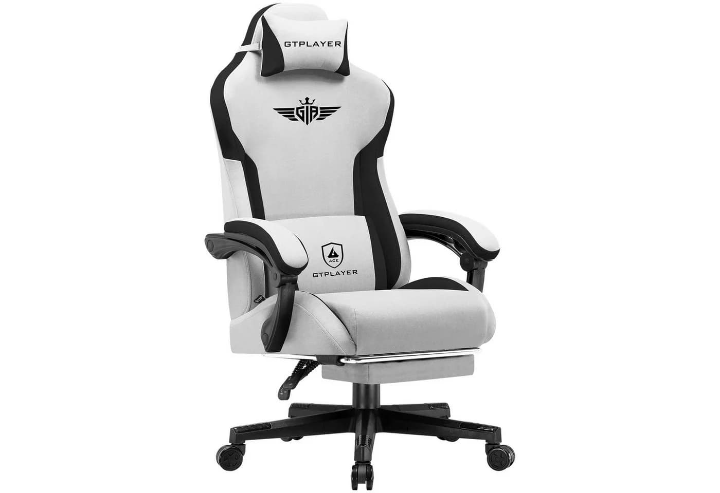 GTPLAYER Gaming-Stuhl Grau Stoff mit Lendenwirbelstütze und Federkissen - Bild 2