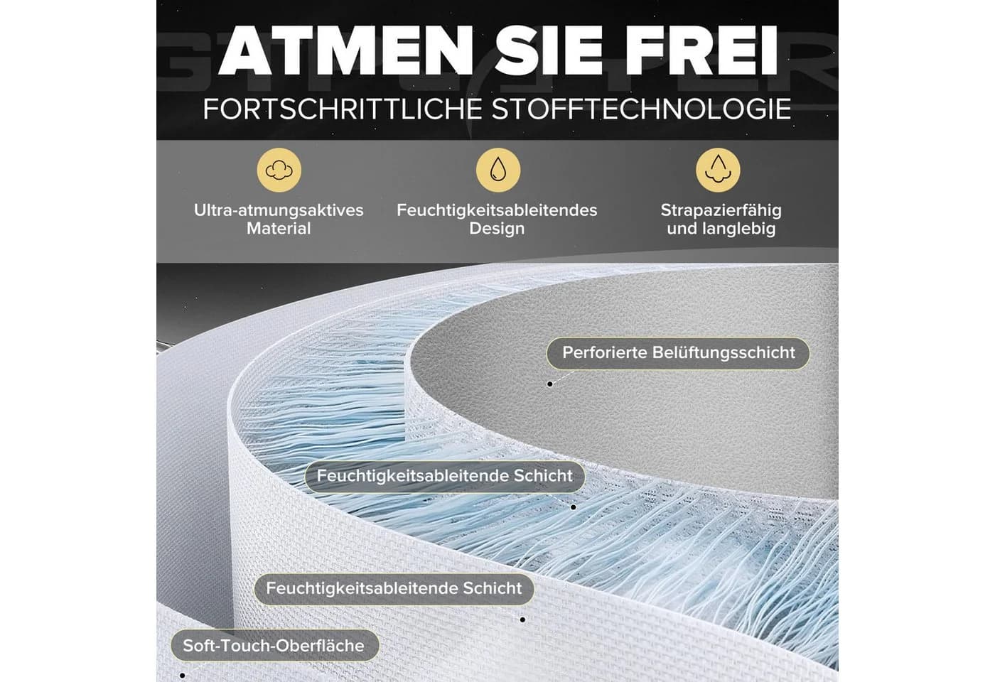 GTPLAYER Gaming-Stuhl Grau Stoff mit Lendenwirbelstütze und Federkissen - Bild 5