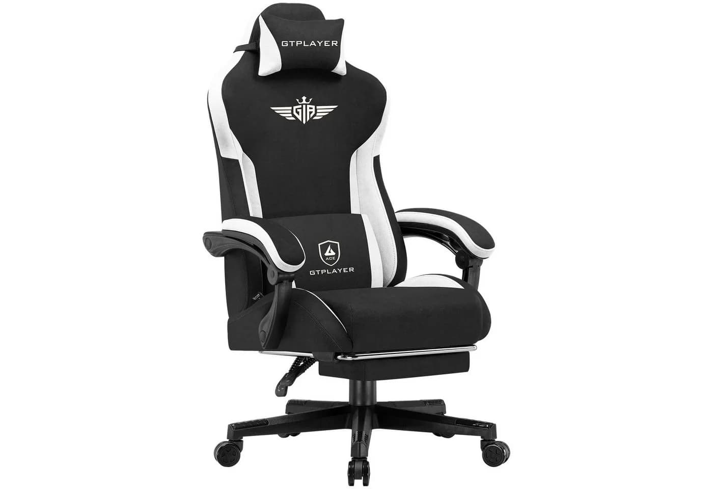 GTPLAYER Gaming-Stuhl Schwarz Stoff mit Lendenwirbelstütze und Fußstütze - Bild 2