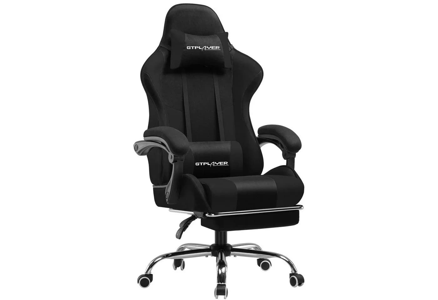 GTPLAYER Gaming-Stuhl mit Massage-Lendenkissen, Fußstütze & Kopfstütze Schwarz - Bild 2