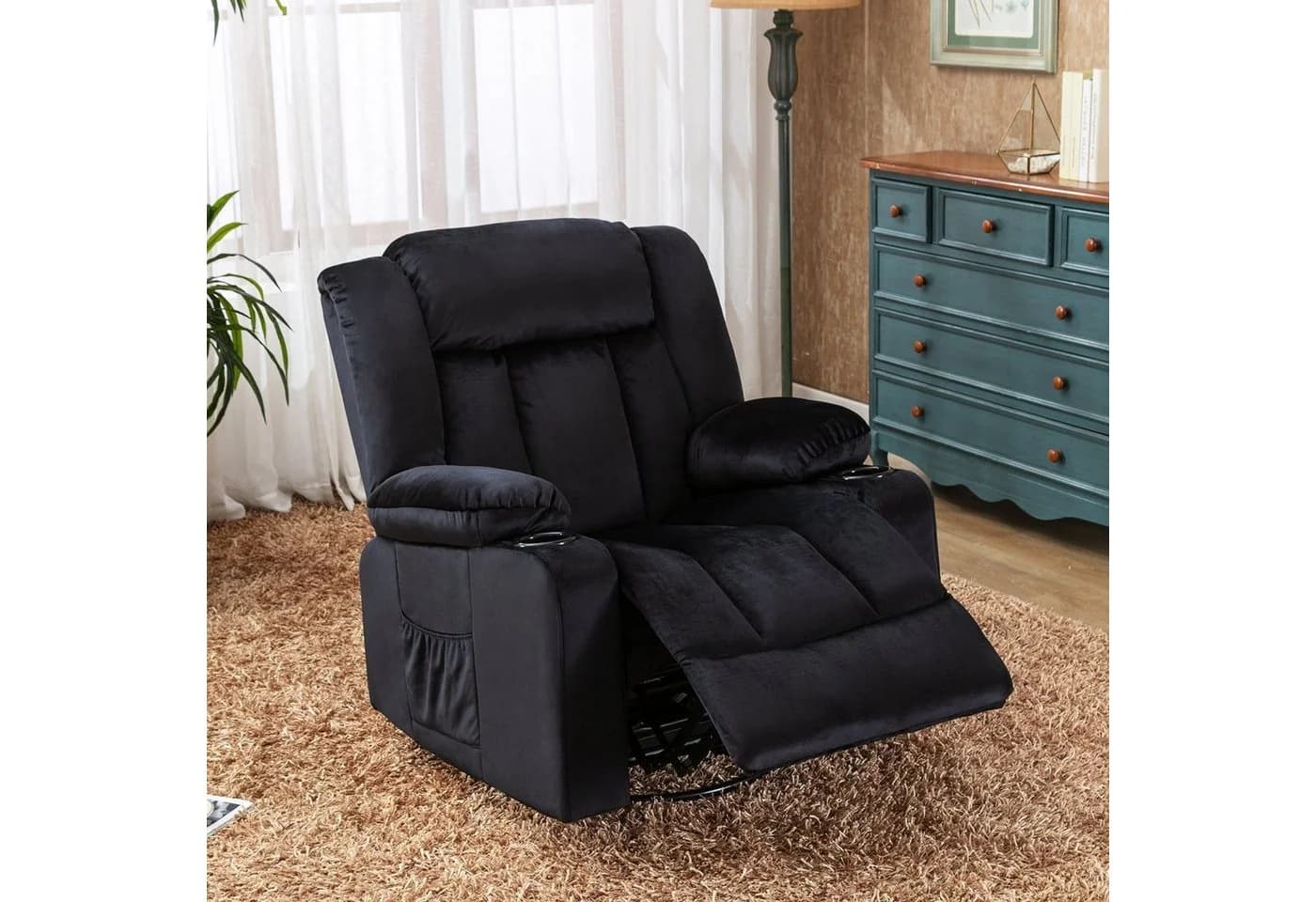 COMHOMA Relaxsessel Schwarz mit Wippfunktion und 360° Drehung