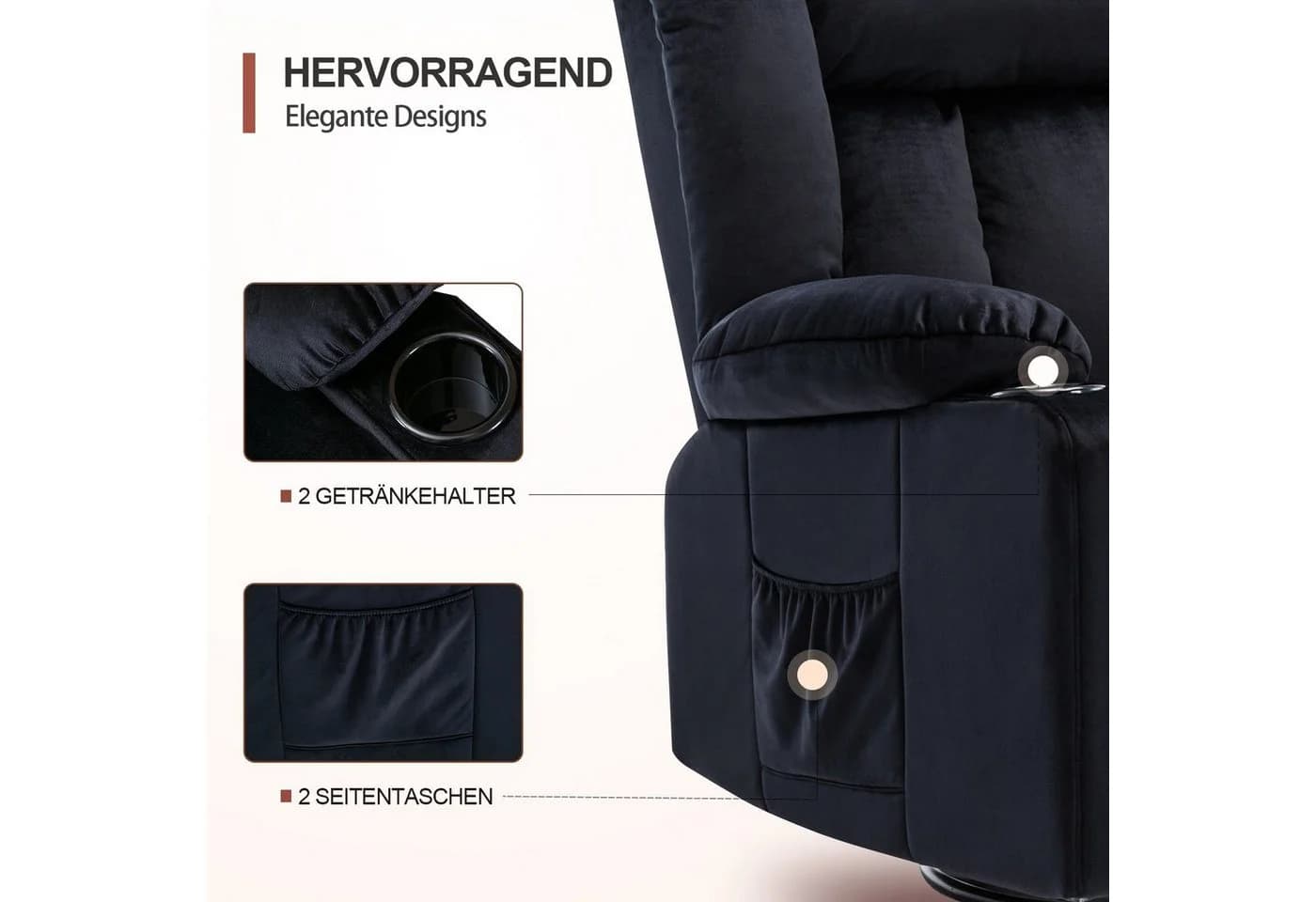 COMHOMA Relaxsessel Schwarz mit Wippfunktion und 360° Drehung - Bild 5