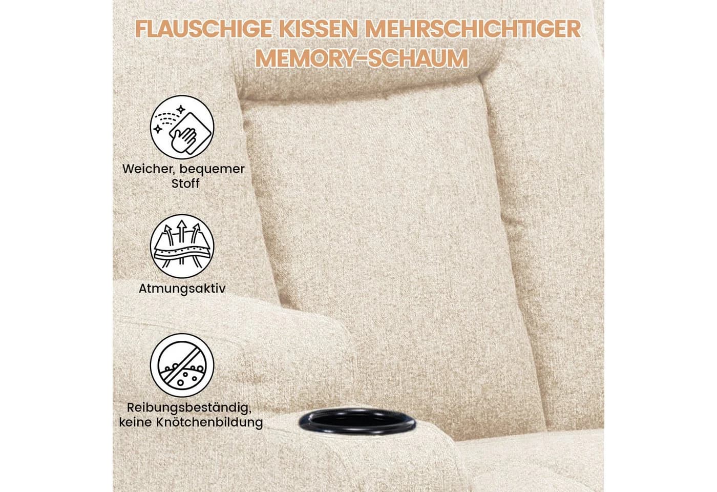 COMHOMA Relaxsessel TV-Sessel Beige mit Liefe- und Wippfunktion
