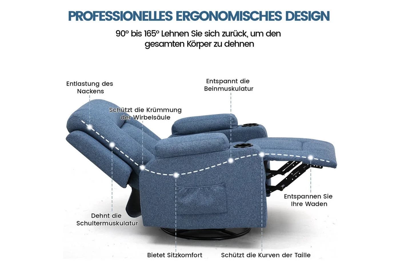 COMHOMA Relaxsessel TV-Sessel Blau mit Liege- und Wippfunktion - Bild 4