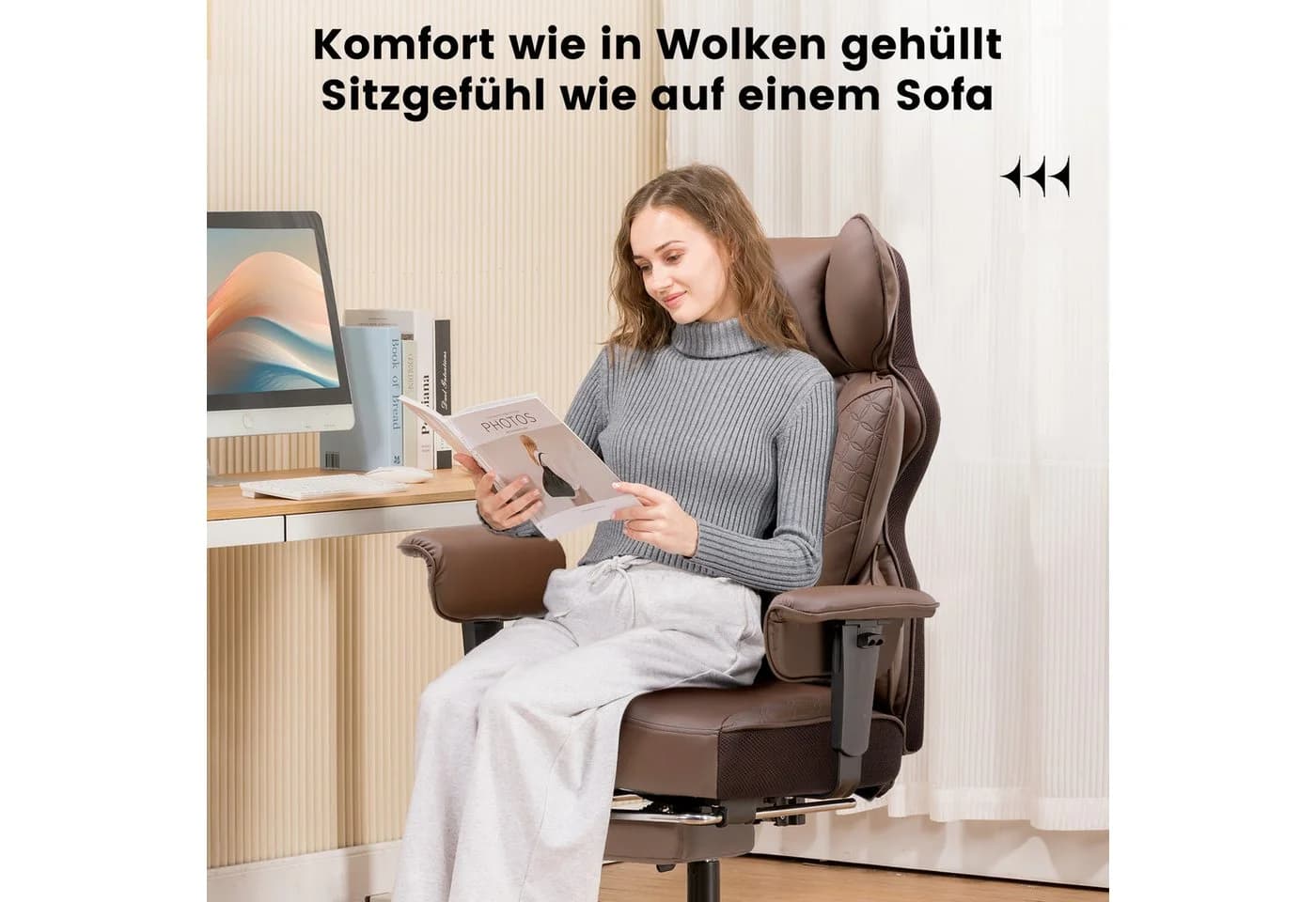 GTPLAYER Bürostuhl Gaming Stuhl Braun Kunstleder Ergonomisch - Bild 3
