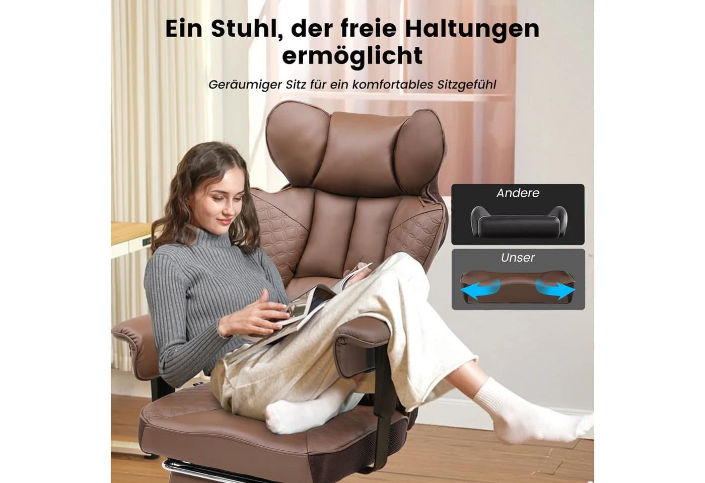 GTPLAYER Bürostuhl Gaming Stuhl Braun Kunstleder Ergonomisch - Bild 4