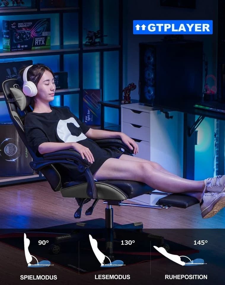 GTPLAYER Gaming-Stuhl Grau Ergonomischer Bürostuhl mit Fußstütze - Bild 3