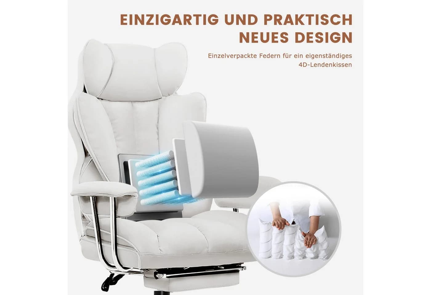 GTPLAYER Gaming-Stuhl Ergonomischer Bürostuhl mit Fußstütze und Kunstleder weiß