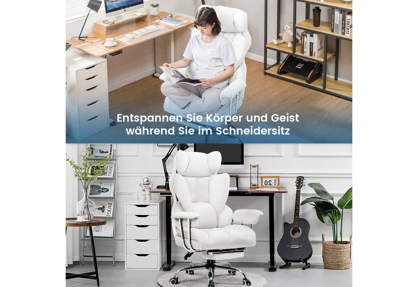 GTPLAYER Gaming-Stuhl Ergonomischer Bürostuhl mit Fußstütze und Kunstleder weiß - Bild 5