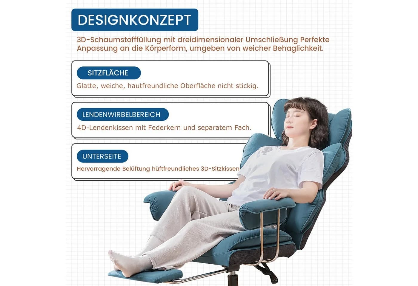 GTPLAYER Gaming-Stuhl Ergonomisch Kunstleder Blau mit Fußstütze