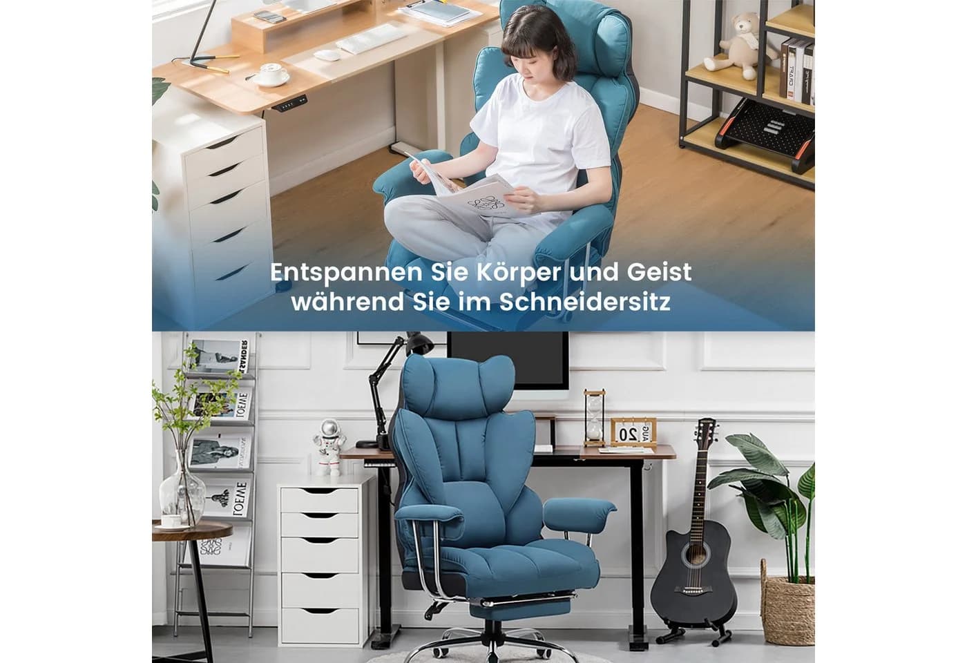 GTPLAYER Gaming-Stuhl Ergonomisch Kunstleder Blau mit Fußstütze - Bild 4