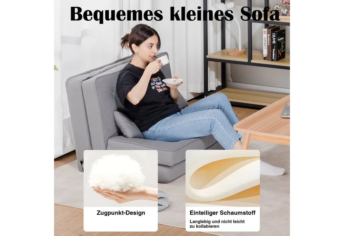 COMHOMA Kindersofa Schlafsofa Bodensofa Grau 3-in-1 mit Schlaffunktion - Bild 4