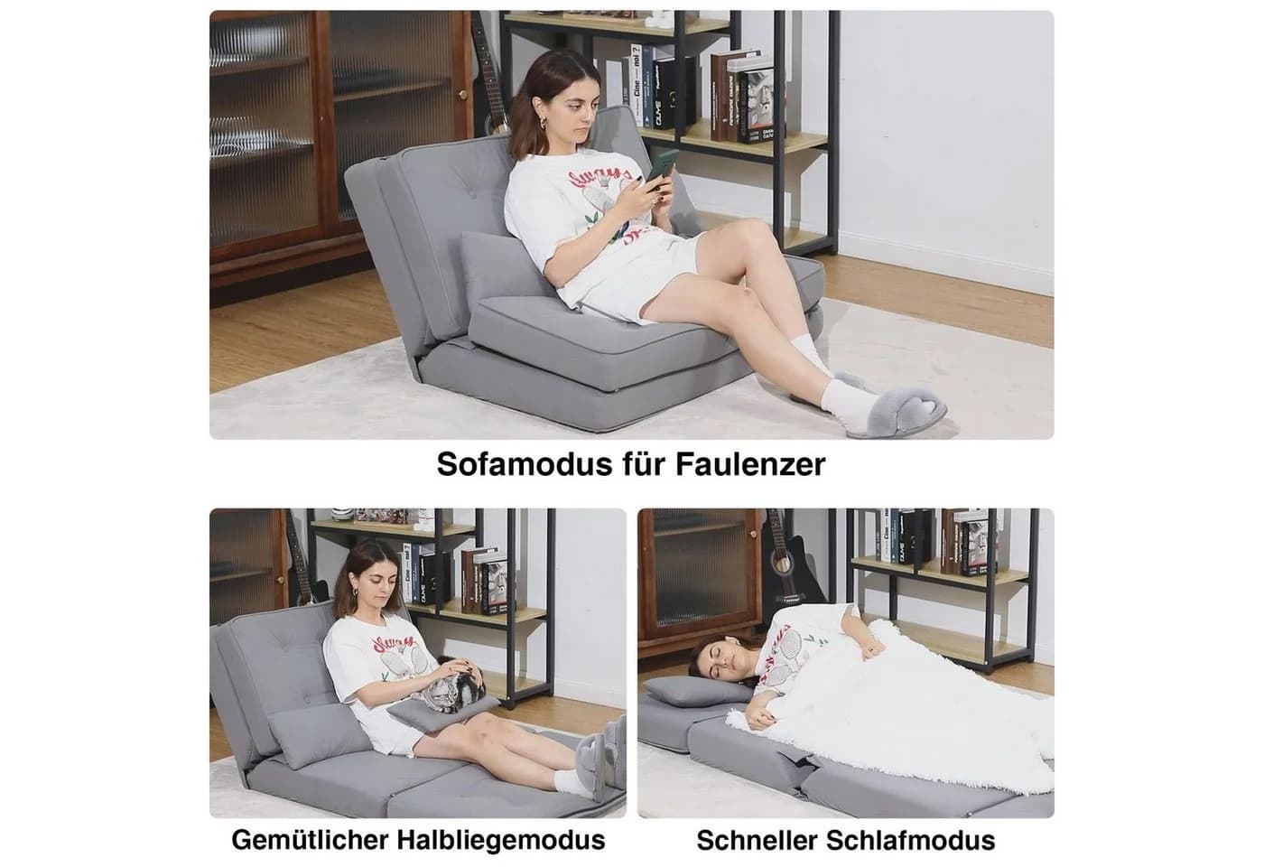 COMHOMA Kindersofa Schlafsofa Bodensofa Grau 3-in-1 mit Schlaffunktion - Bild 5