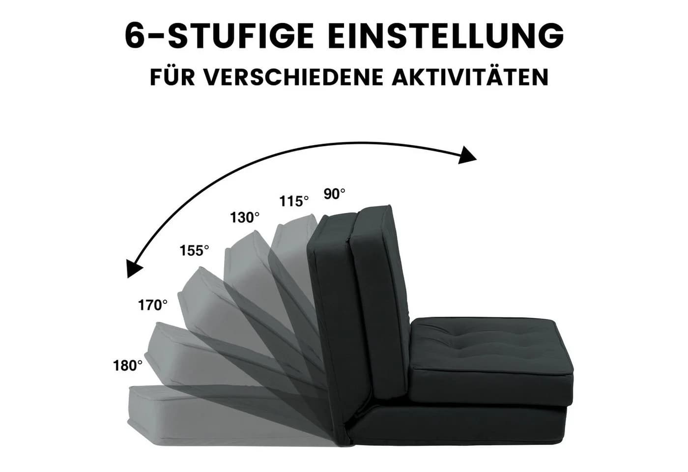 COMHOMA Kindersofa Schlafsofa Bodensofa Klappbar Schwarz