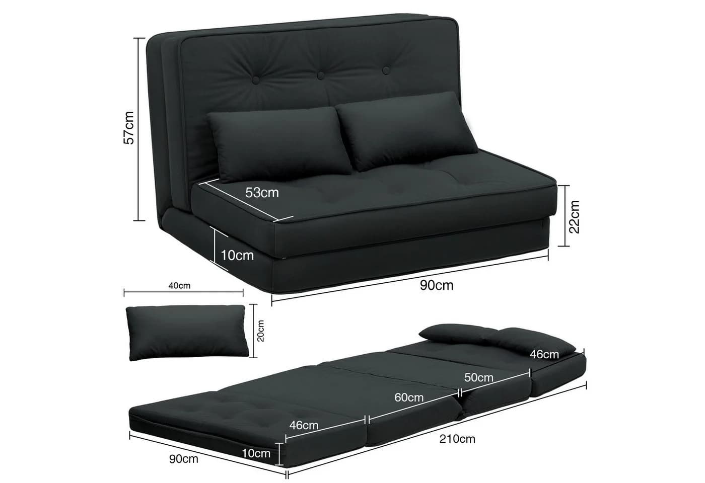 COMHOMA Kindersofa Schlafsofa Bodensofa Klappbar Schwarz - Bild 4
