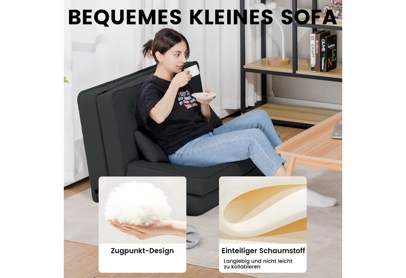 COMHOMA Kindersofa Schlafsofa Bodensofa Klappbar Schwarz - Bild 5