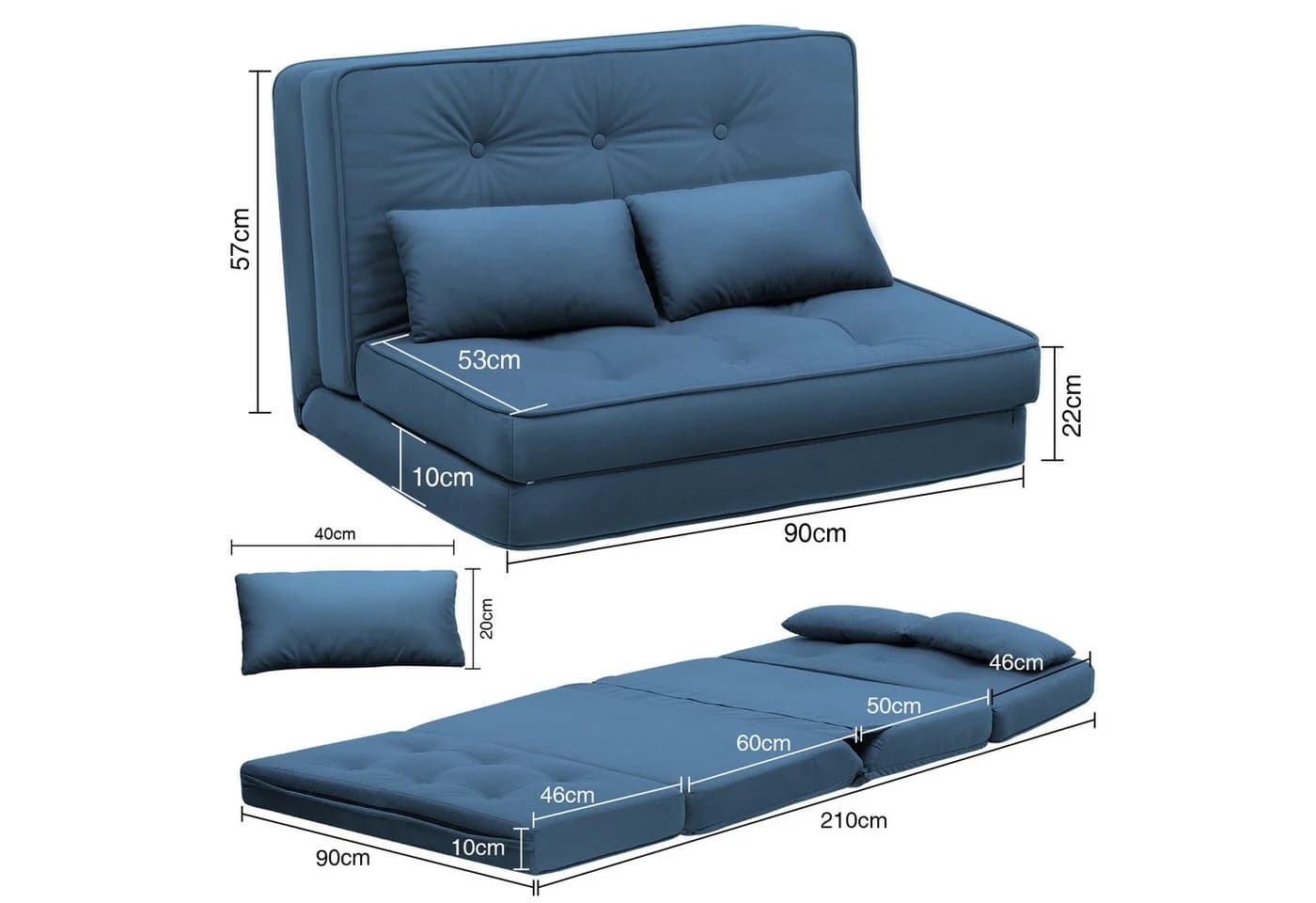 COMHOMA Kindersofa Schlafsofa Bodensofa Klappbar Blau - Bild 4