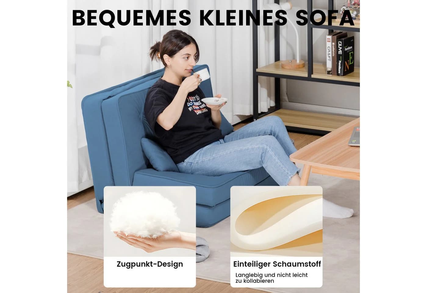 COMHOMA Kindersofa Schlafsofa Bodensofa Klappbar Blau - Bild 5