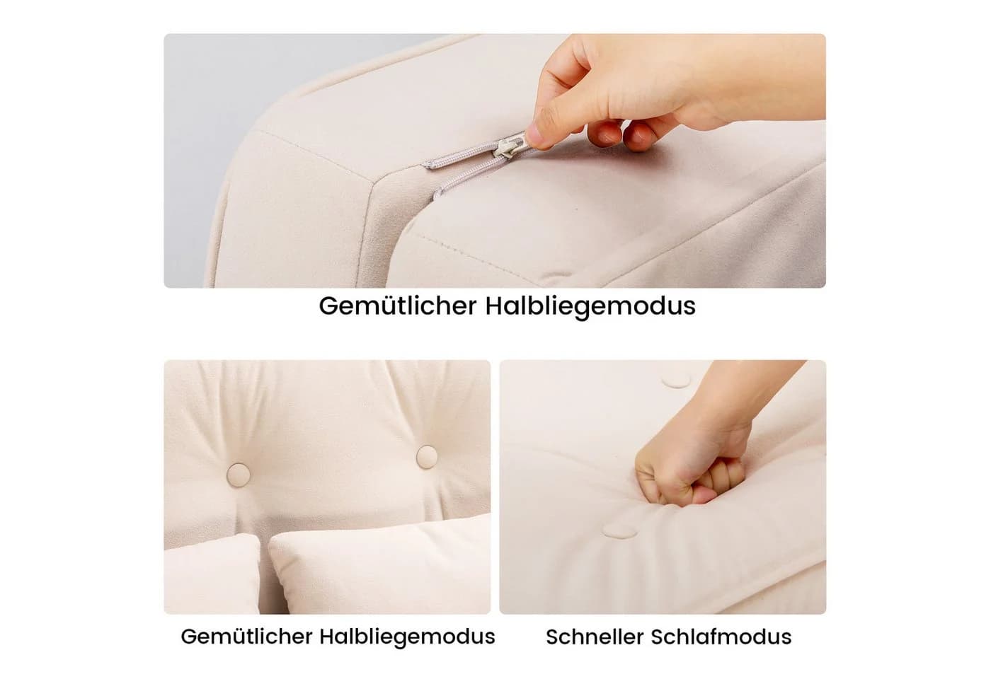 COMHOMA Kindersofa Schlafsofa Beige Faltbar mit Verstellbarer Rückenlehne - Bild 3