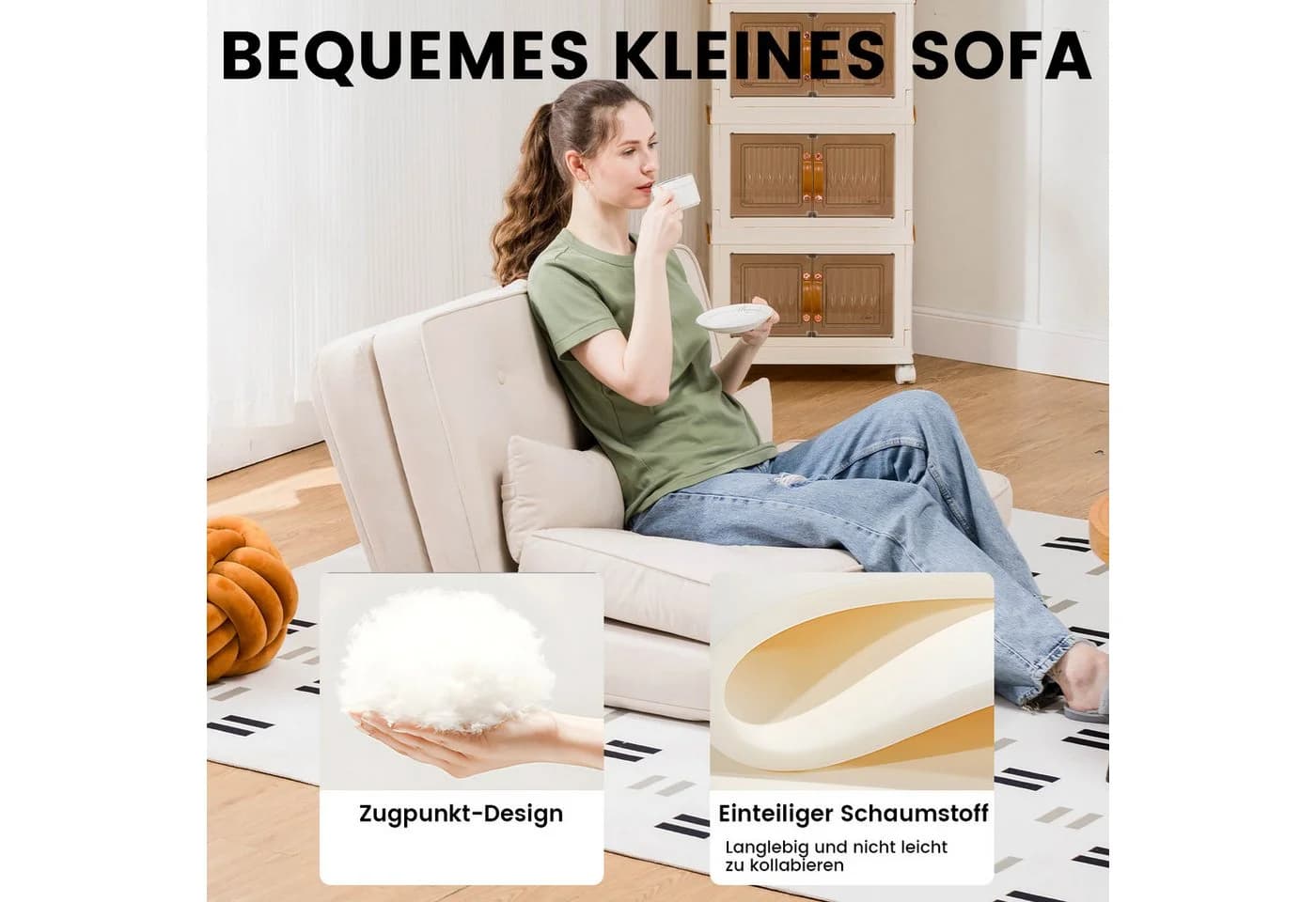 COMHOMA Kindersofa Schlafsofa Beige Faltbar mit Verstellbarer Rückenlehne - Bild 5