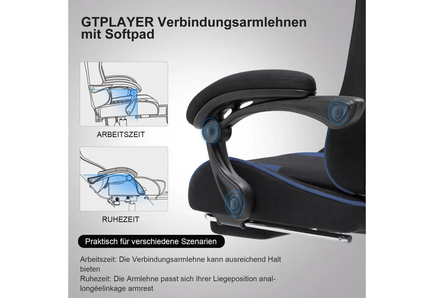 GTPLAYER Gaming-Stuhl Bürostuhl mit Massagefunktion, Fußstütze, Kopfstütze - Bild 3