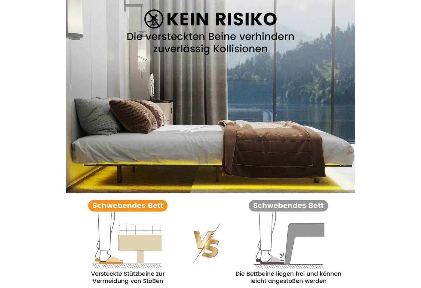 COMHOMA Metallbett mit LED & Steckdosen