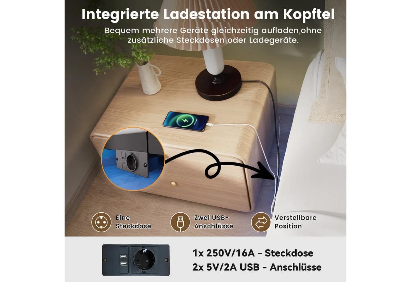 COMHOMA Metallbett mit LED & Steckdosen - Bild 4