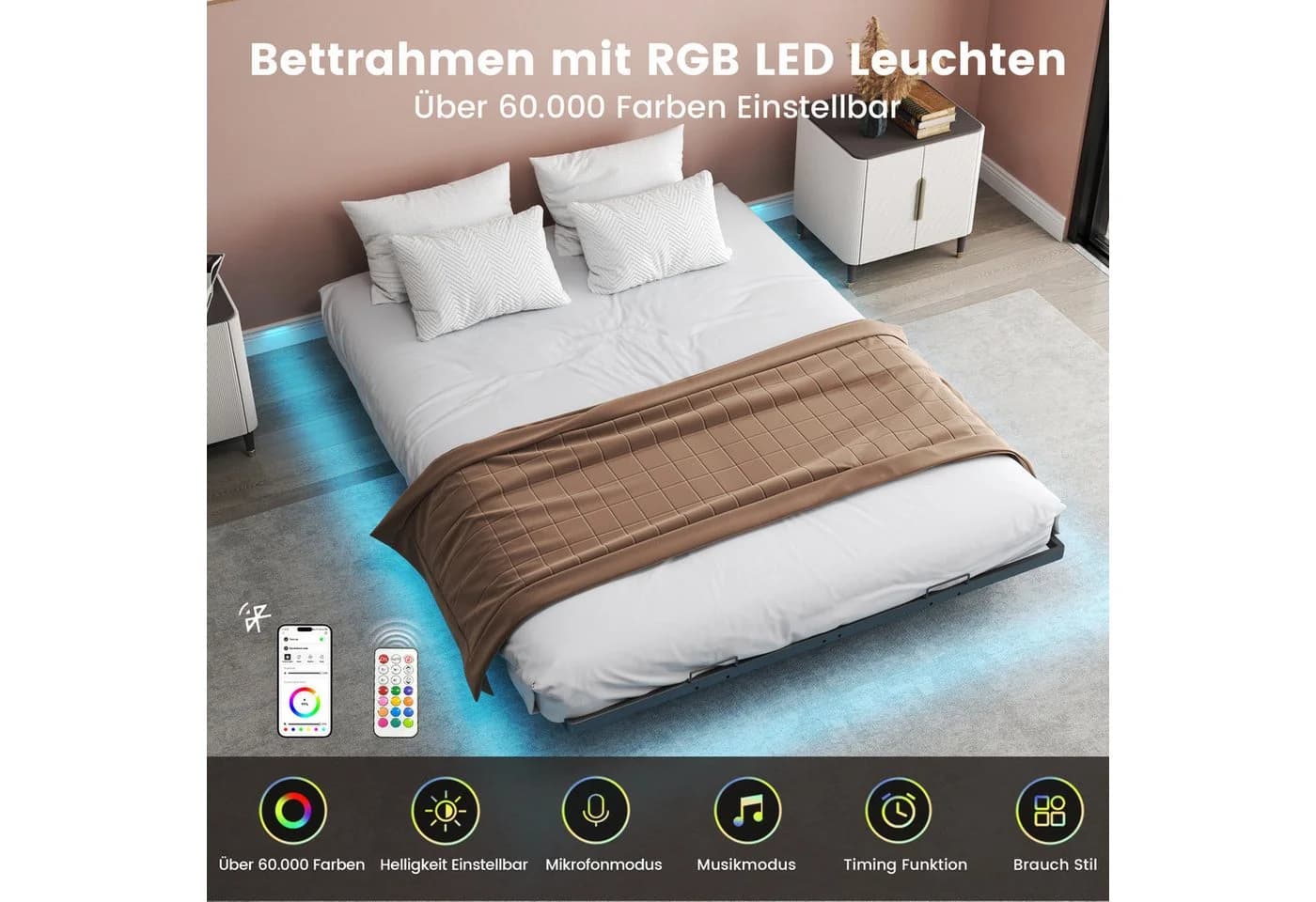 COMHOMA Metallbett mit LED & Steckdosen - Bild 5