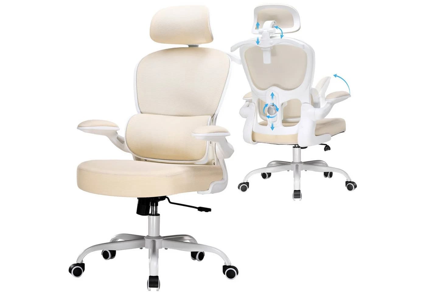 COMHOMA Bürostuhl Ergonomisch Beige Mesh mit verstellbarer Lendenwirbelstütze - Bild 2