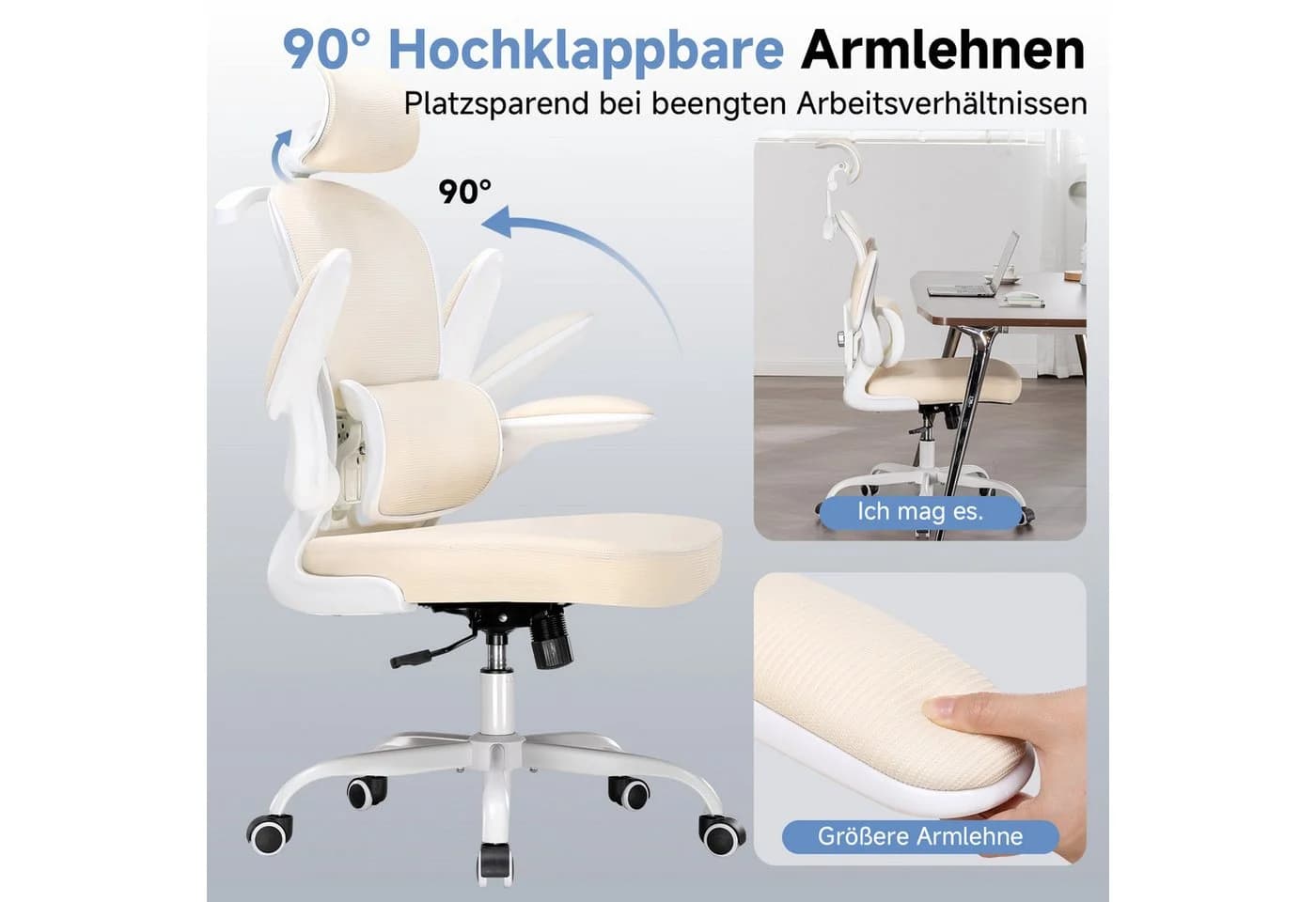 COMHOMA Bürostuhl Ergonomisch Beige Mesh mit verstellbarer Lendenwirbelstütze - Bild 3