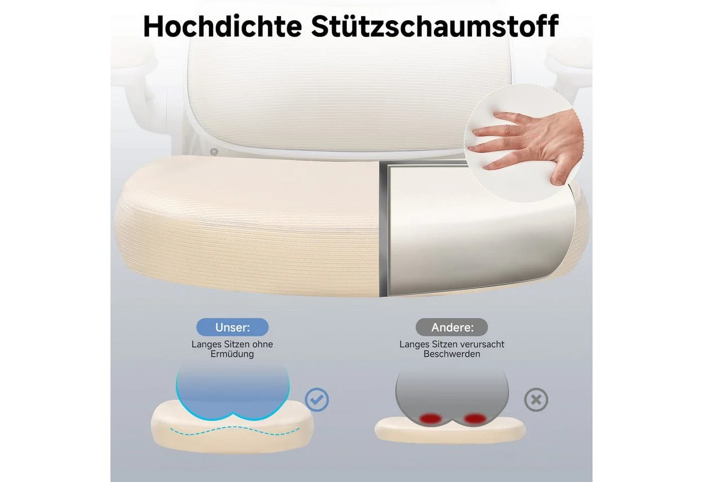 COMHOMA Bürostuhl Ergonomisch Beige Mesh mit verstellbarer Lendenwirbelstütze - Bild 4