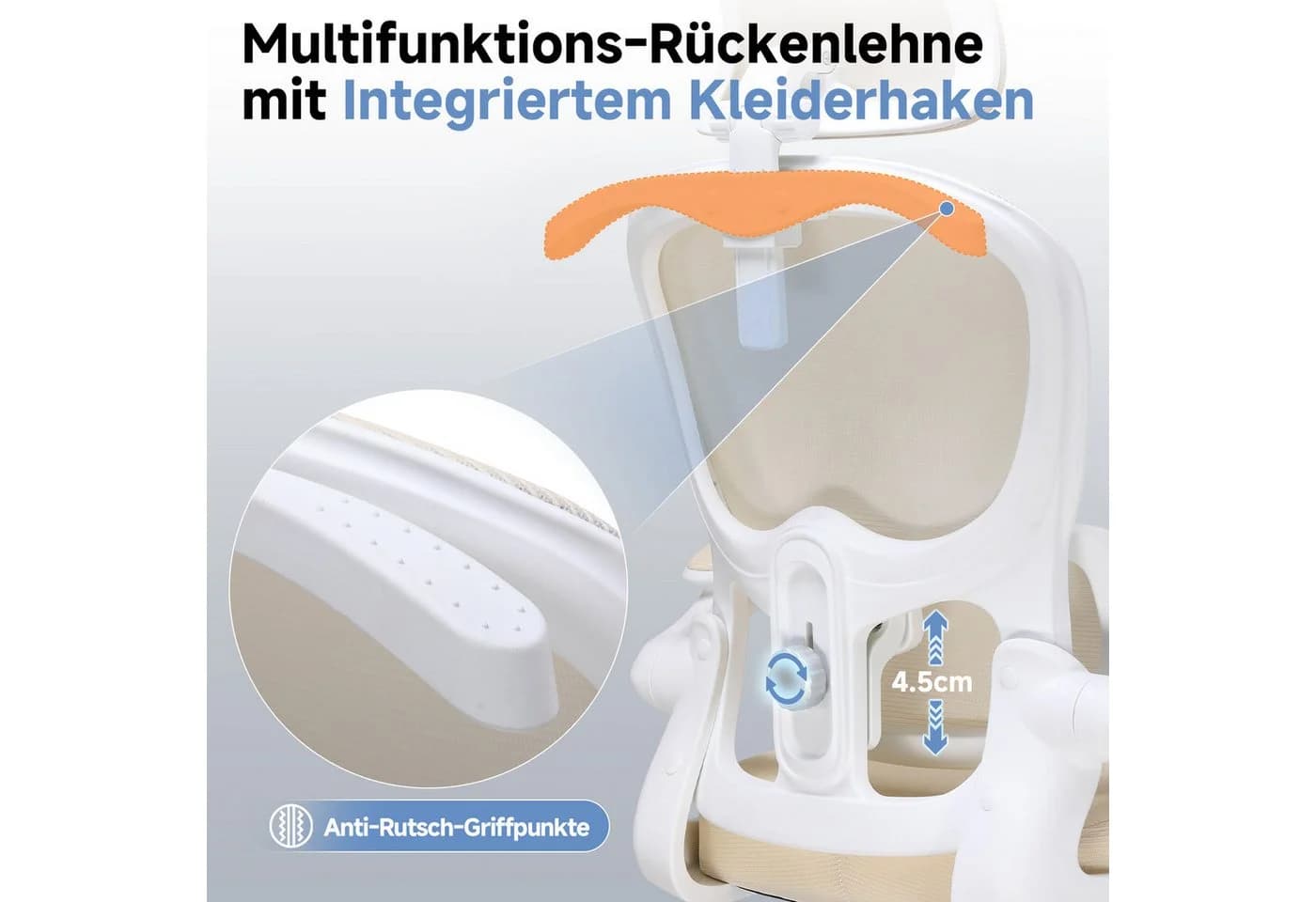 COMHOMA Bürostuhl Ergonomisch Beige Mesh mit verstellbarer Lendenwirbelstütze - Bild 5